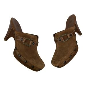 Cole Haan Tovah Brown Suede Studded Retro Clogs Mules Shoes 9B Style D20927